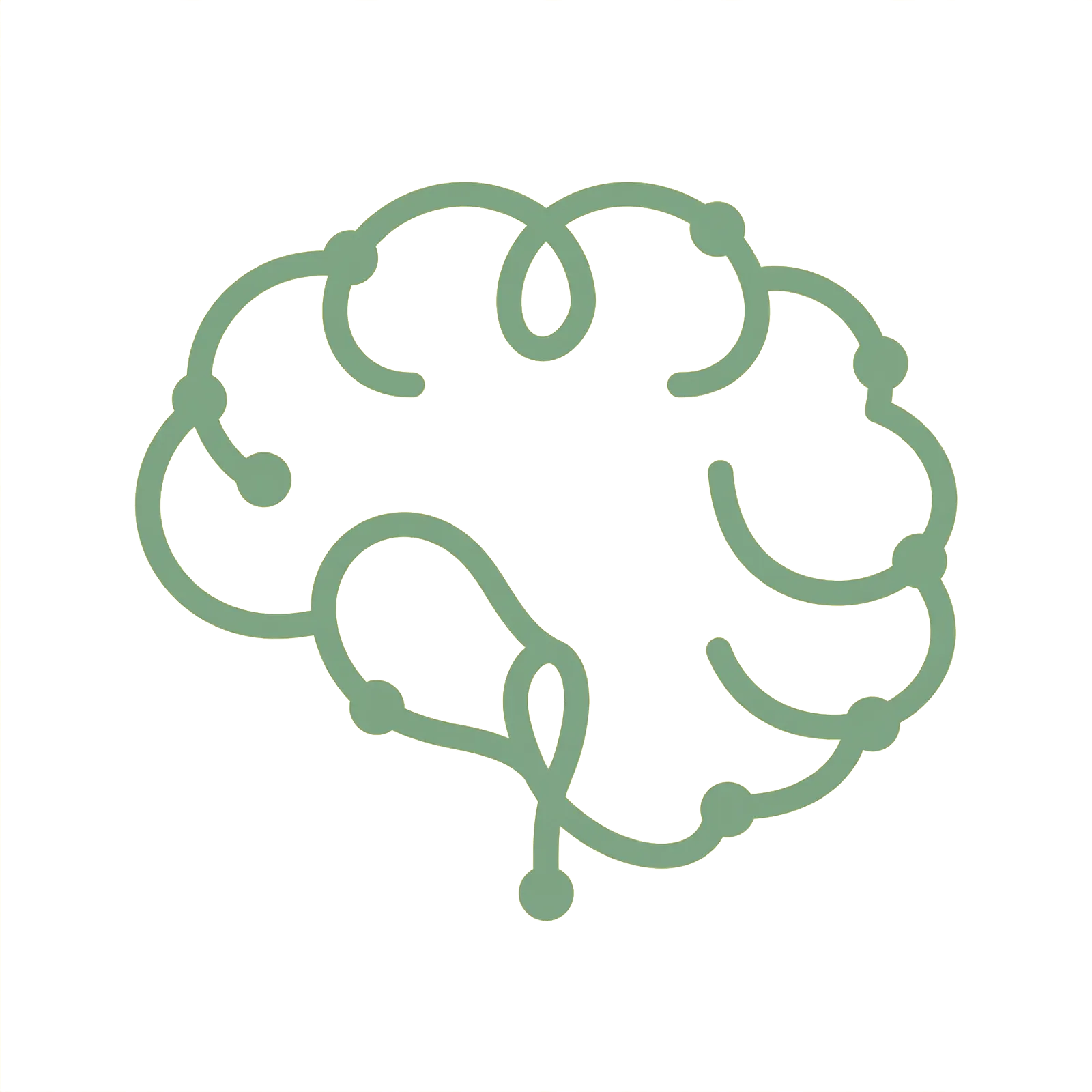 Single-line drawing of a brain with circuit nodes